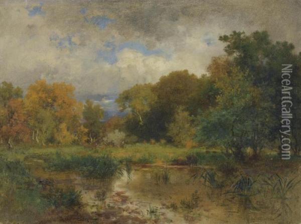River Landscape Near Lundenburg Oil Painting - Eduard Peithner Von Lichtenfels