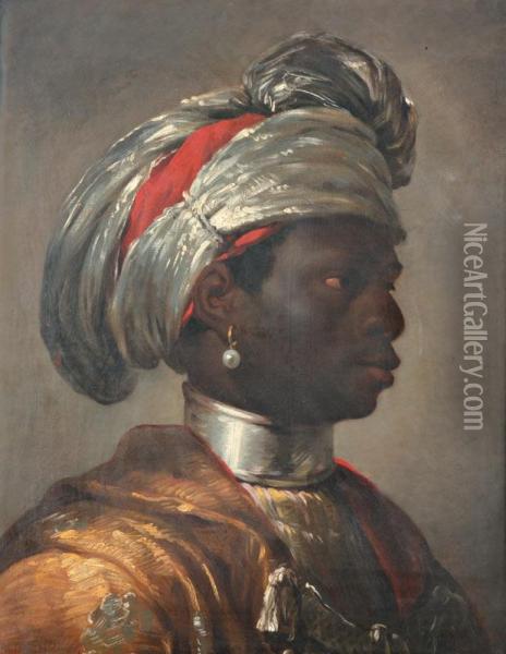 Portrait D'un Noir A La Perle Et Au Turban Oil Painting - Matthaus Loder