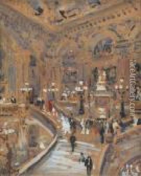 L'escalier De L'opera De Paris Oil Painting - Eugne-Louis Gillot