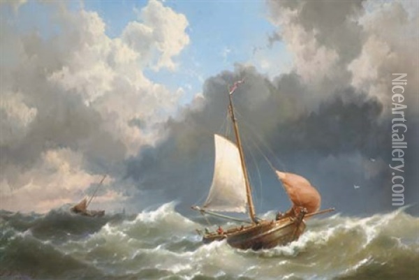 Sailing Out On Choppy Waters Oil Painting - Hermanus Koekkoek the Younger
