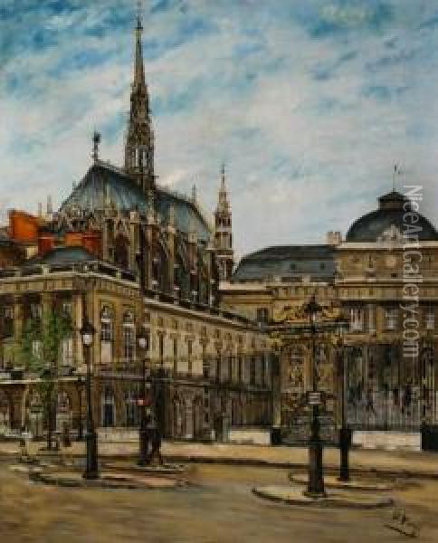 View Of La Sainte Chapelle, Paris Oil Painting - Pierre Farge