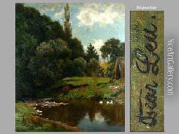 Waldidylle Mit Teich Oil Painting - Oscar Rex