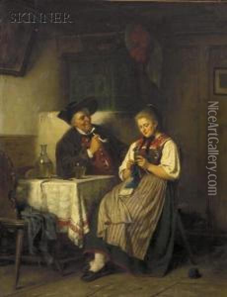 At Home Oil Painting - Rudolf Epp