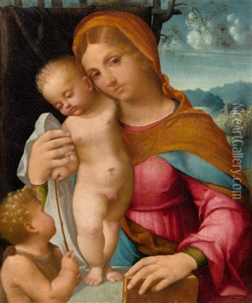 Madonna With Christ And John Oil Painting - Francesco di Marco India Torbido