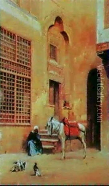 An Arabian Courtyard Oil Painting - Eugene Alexis Girardet