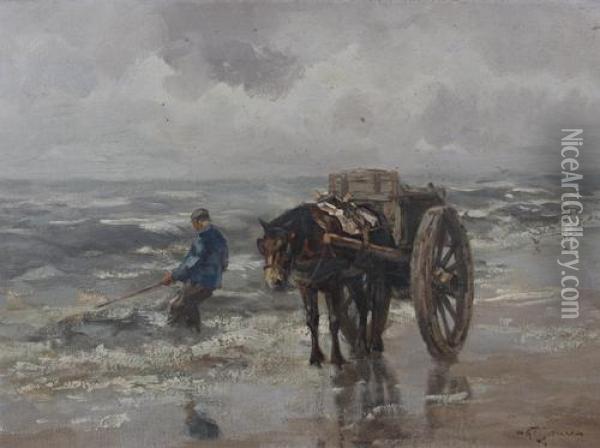 Shrimping Along The Shore Oil Painting - Willem George Fred. Jansen