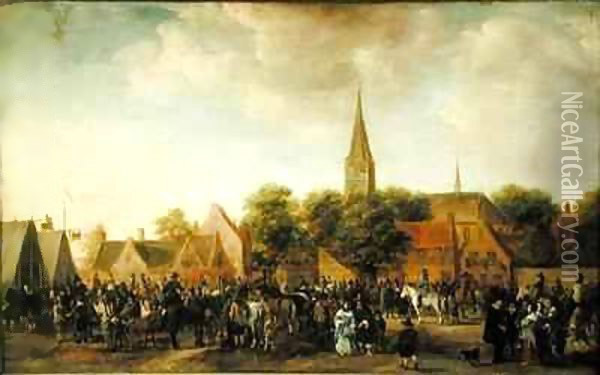 Horse Market at Valkenburg Oil Painting - Sybrand Van Beest