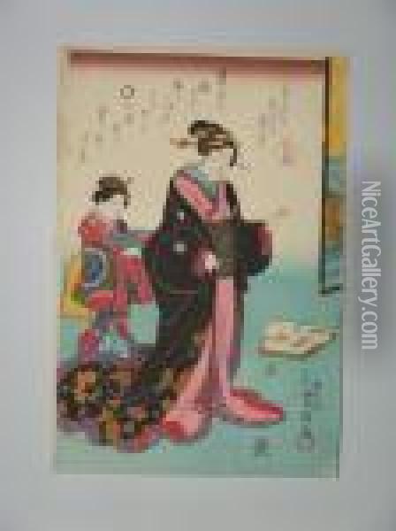 Iii, Une Jeune Femmeet Sa Servante Oil Painting - Toyokuni