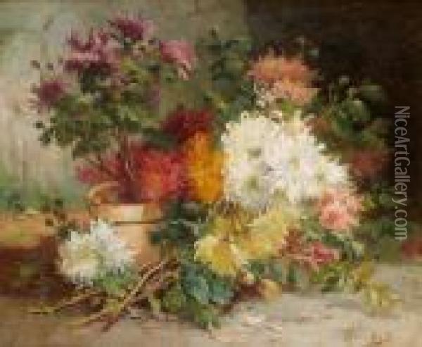 Chrysanthemum Oil Painting - Eugene Henri Cauchois