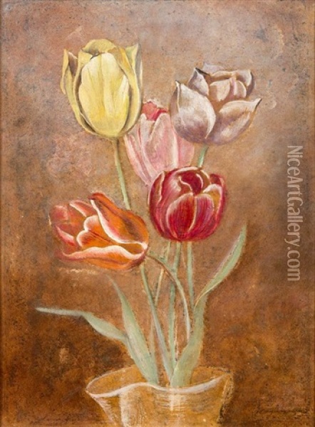 Bouquet De Tulipes Oil Painting - Sei Koyanagui
