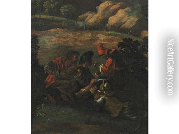 Contadini Che Scherzano Mentre Stanno Mangiando Oil Painting - Pieter Jacobsz. van Laer