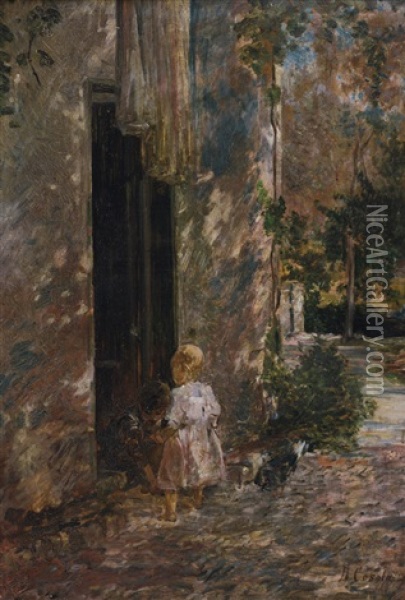 Bambini Nel Giardino Oil Painting - Demetrio Cosola