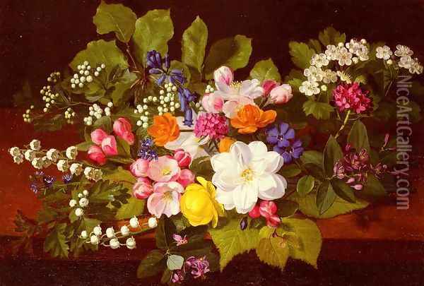A Bouquet Of Spring Flowers On A Ledge Oil Painting - Otto Didrik Ottesen