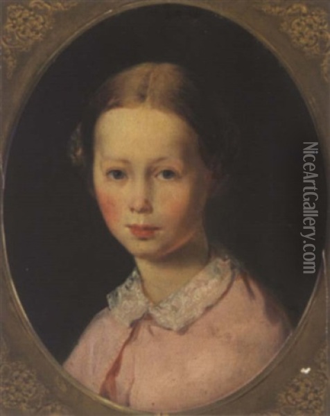 Madchen In Rosa Kleid Oil Painting - Johann Matthias Ranftl
