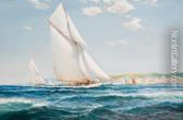 Yachts Racing Off A Coast Oil Painting - Robert McGregor