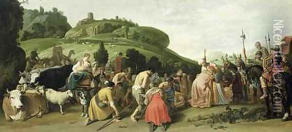 Joseph Receives his Father in Egypt 1628 Oil Painting - Claes Cornelisz Moeyaert