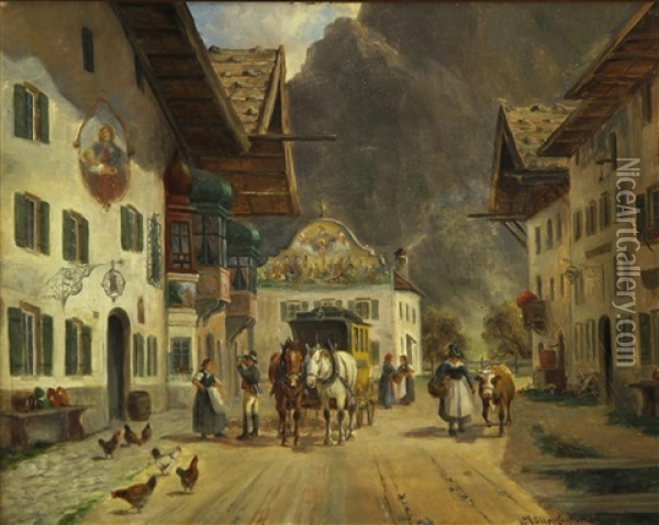 A Village In The Alps Oil Painting - Ludwig Mueller-Cornelius