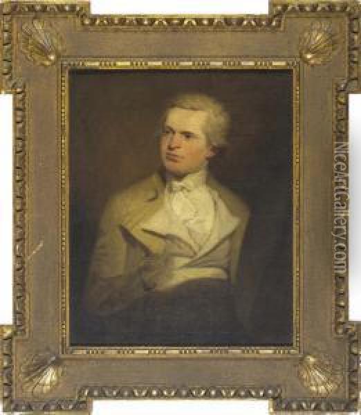Self Portrait Of The Artist, 
Half Length, Wearing Period Costume And Powdered Wig Inscribed On An Old
 Label Verso, Also Bearing A Further Later Label Giving The Artist's 
Exhibition Details Etc Oil Painting - Samuel de Wilde