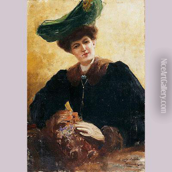Retrato De Dama Con Sombrero Oil Painting - Jose Echena