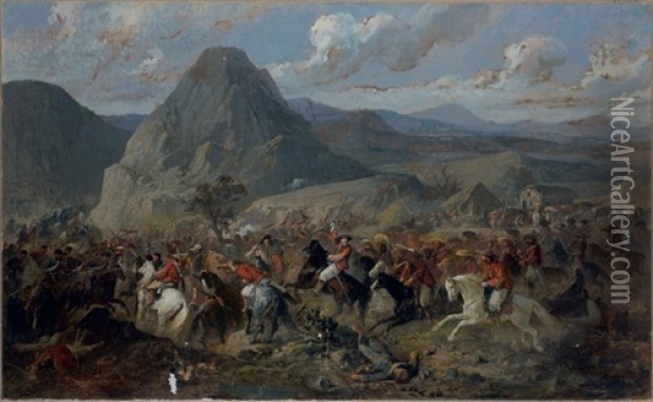 La Bataille De Hierba-buena (mexique) Oil Painting - Jean-Adolphe Beauce