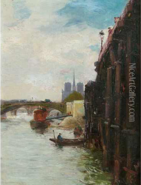 :bord De Seine Anime Vers Bercy Oil Painting - Gustave Madelain