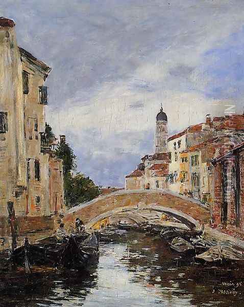 Small Canal in Venice Oil Painting - Eugene Boudin