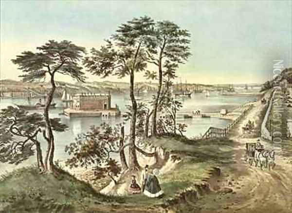 Staten Island and the Narrows from Fort Hamilton Oil Painting - Currier