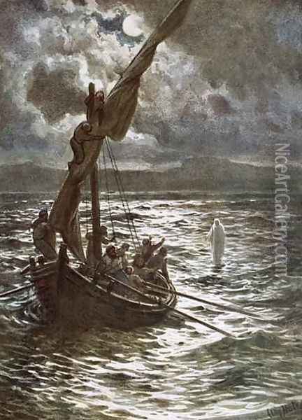 Jesus walking upon the sea Oil Painting - William Brassey Hole