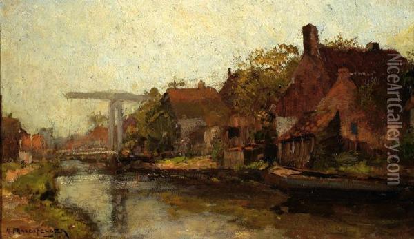 View Of A Bridge And Houses By Water Oil Painting - Hendrik Frauenfelder