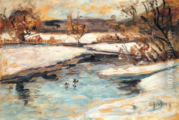 Land By The River Bank Oil Painting - Hugo Scheiber