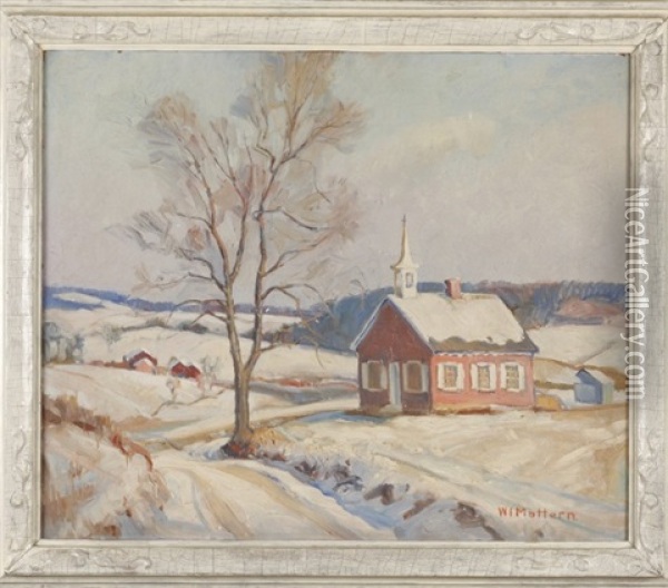Winter Landscape With Church Oil Painting - Walter Mattern