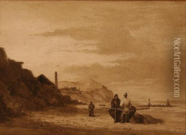 Beach Scene Near Cromer Oil Painting - Thomas Lound