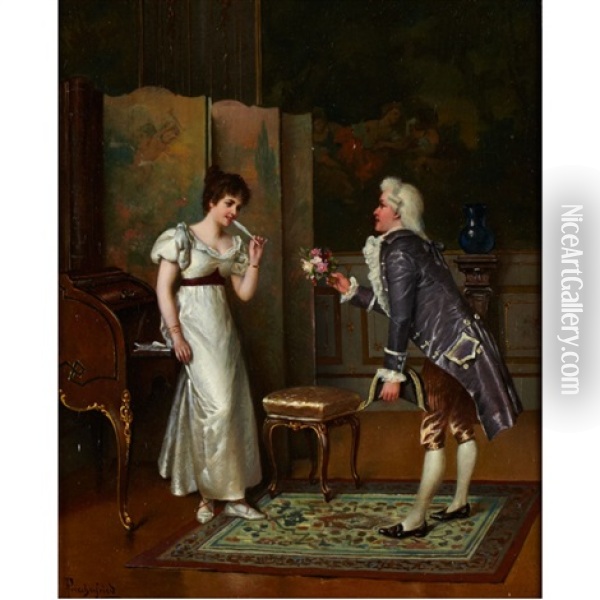 Dolcissimo; Durch Die Blume (pair) Oil Painting - Alois Heinrich Priechenfried