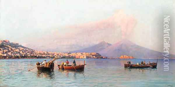 The bay of Naples with Vesuvius in the distance Oil Painting - Friedrich Nerly