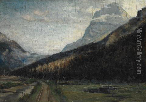 Railway Through The Fraser River Valley Oil Painting - John A. Hammond