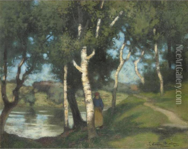 A Woodland Path At Dusk; The Homeward Load Oil Painting - Thomas Corsan Morton