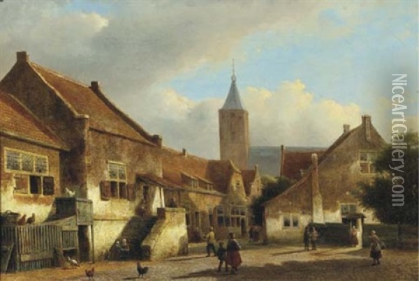A Village Street In Sunlight, Katwijk Oil Painting - Kasparus Karsen