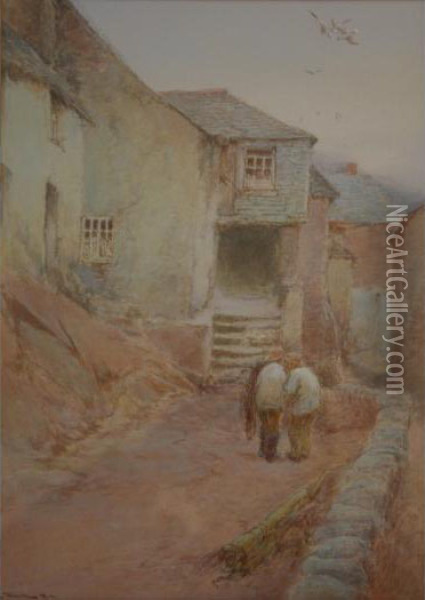 Near The Three Pilchards, Polperro Oil Painting - John White