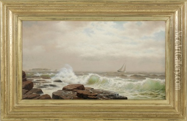 Coastal Scene With Sailboat Oil Painting - William Frederick de Haas