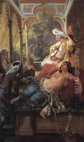Scene De Harem Oil Painting - Pierre-Henri Sturm