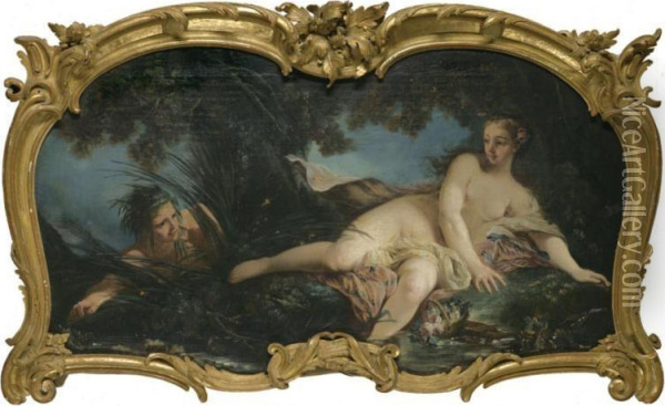 La Baigneuse Surprise - A Nymph Startled By A River God Oil Painting - Joseph Melling