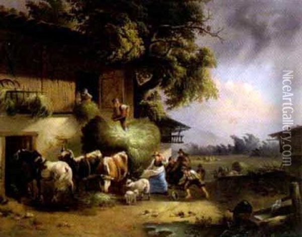 Heimkehr Der Herde Bei Aufziehendem Gewitter Oil Painting - Friedrich Gauermann