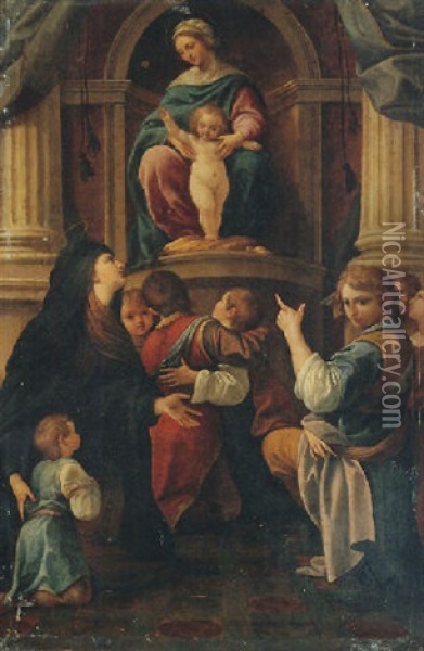 The Madonna And Child Adored By Santa Felicita And Her Sons Oil Painting - Lorenzo Garbieri