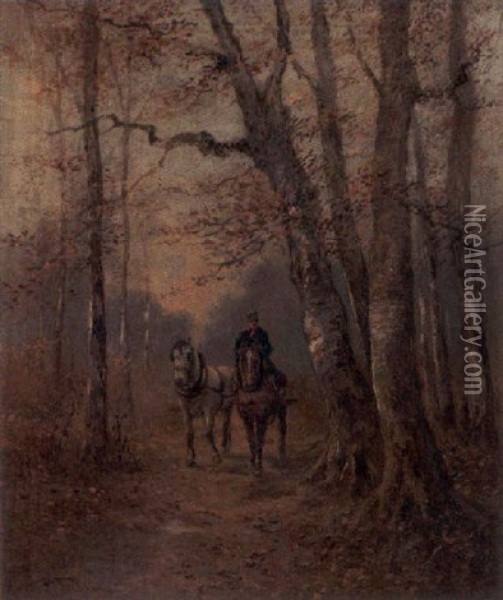 Riding Through A Woodland Landscape Oil Painting - Hugo Anton Fisher