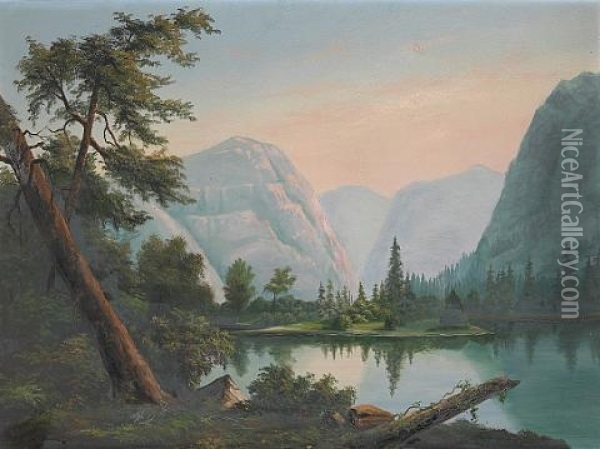 A Mountain Landscape (+ A Tropical Landscape; Pair) Oil Painting - Albert Leighton Rawson