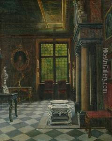 An Interior, Believed To Be The Writing Room At The Royal Palace Rosenberg, Copenhagen Oil Painting - Christian Tilemann-Petersen