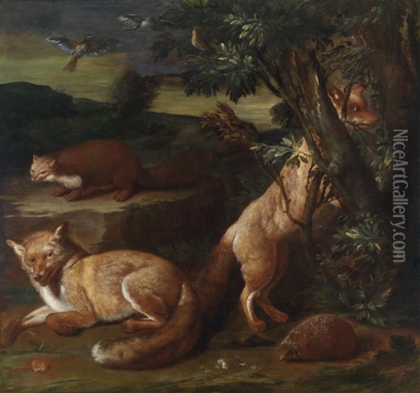 Wildtiere Vor Landschaftshintergrund Oil Painting - Johann Friedrich Grooth