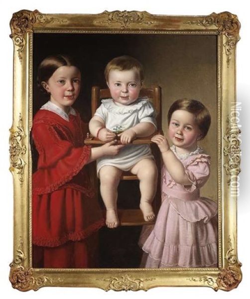 Portrait Der Geschwister Josefa, Maria Und Theresia Von Liechtenstein Oil Painting - Ludwig Beyfuss