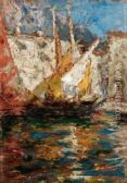 Vele A Chioggia - 1929 Oil Painting - Leonardo Bazzaro