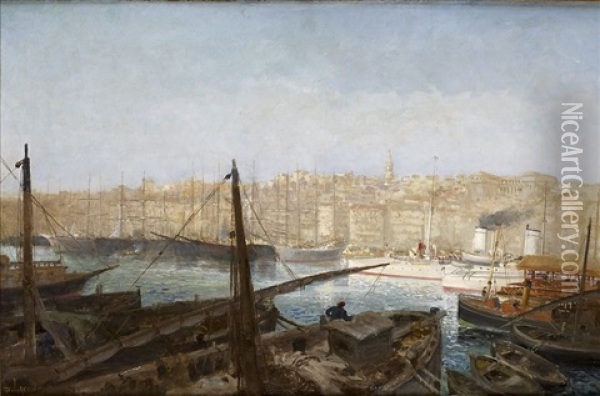 Vue D'un Port Oil Painting - Pierre (Pere) (Delacour) Lacour